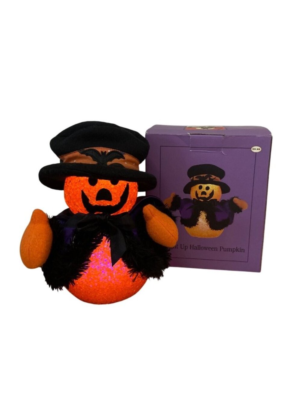 Cracker Barrel Melted Popcorn Light-Up Halloween Pumpkin Hat Cape Orange Black